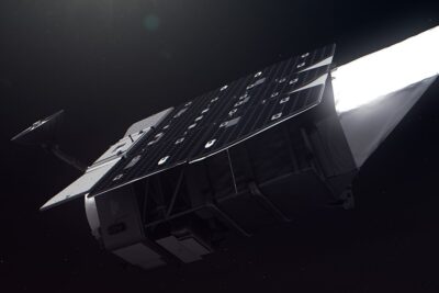 NASA's Nancy Grace Roman Space Telescope rendered in space, showing its large solar panel array and near-infrared wide-field instrument