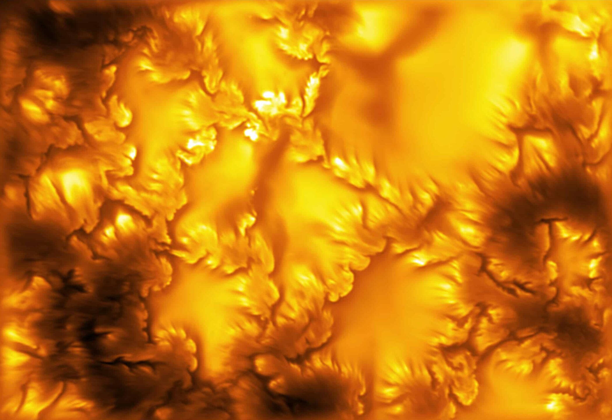 High-resolution image of the Sun's photosphere surface captured by the Inouye Solar Telescope, showing granule boundaries where Kelvin-Helmholtz instabilities were discovered