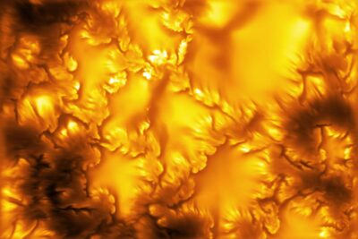 High-resolution image of the Sun's photosphere surface captured by the Inouye Solar Telescope, showing granule boundaries where Kelvin-Helmholtz instabilities were discovered