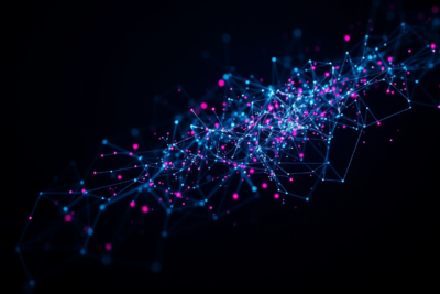 Abstract network nodes dissolving into darkness, representing the end of Mechanical Turk's human-powered computing model