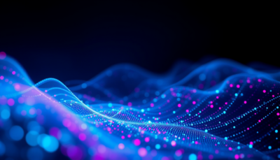 Abstract digital waveform visualization representing AI-generated music on Apple Music