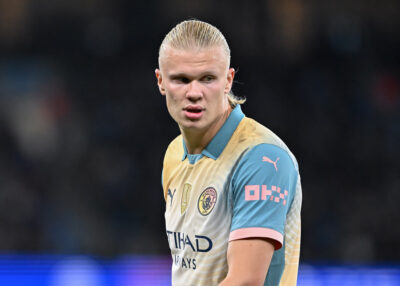 Erling Haaland in a Manchester City shirt during a match