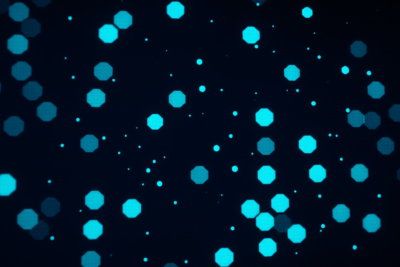 Abstract glowing digital nodes on dark indigo background — social media fragmentation