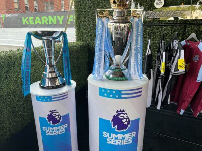 The Premier League trophy on display