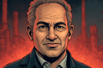 Comic-style AI illustration of Alex Karp