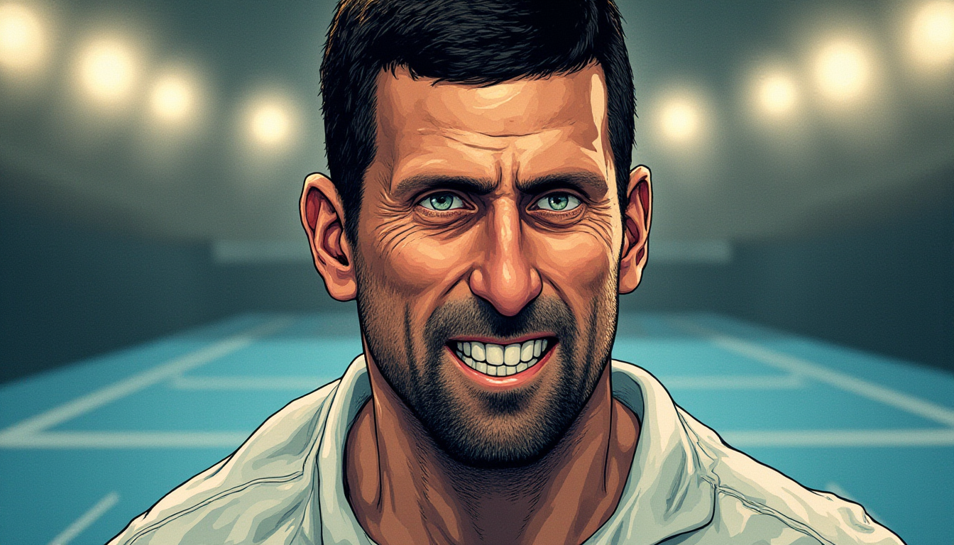 Comic-style AI illustration of Novak Djokovic