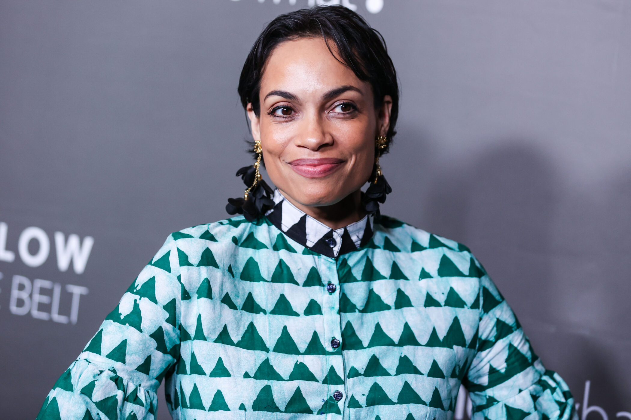 Rosario Dawson on the red carpet at the Los Angeles premiere of Below The Belt in 2022