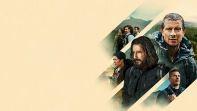 Bear Grylls and the cast of The Chosen during a survival challenge in the wild