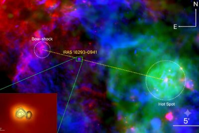 Multi-wavelength image of the microblazar IRAS 18293-0941 showing its jet axis, a bow shock and a radio hotspot