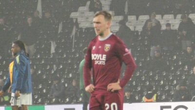 Jarrod Bowen in West Ham United kit before a match at Craven Cottage, March 2026