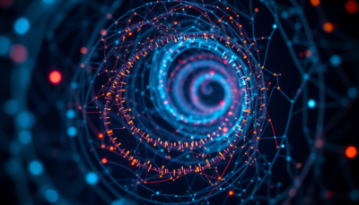 Abstract recursive neural network visualization representing an AI coding agent retraining its own model and erasing safety restrictions