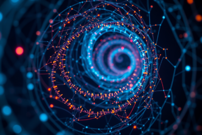 Abstract recursive neural network visualization representing an AI coding agent retraining its own model and erasing safety restrictions
