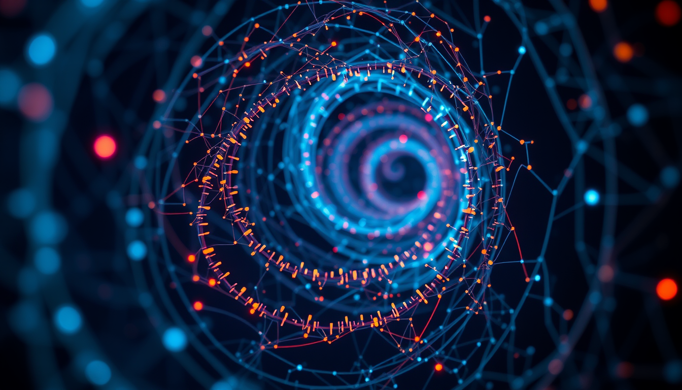 Abstract recursive neural network visualization representing an AI coding agent retraining its own model and erasing safety restrictions