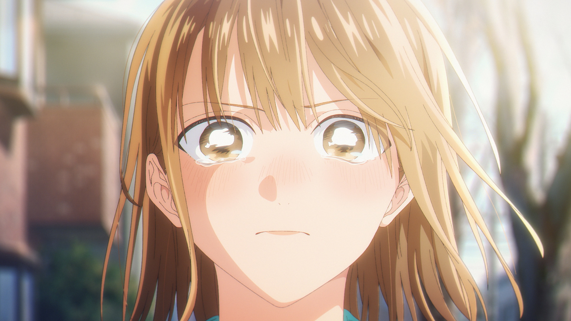 A tearful Chinatsu Kano in close-up in Blue Box season 2