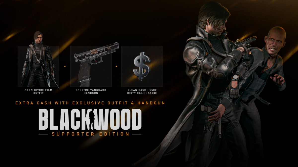BLACKWOOD Supporter Edition contents including exclusive outfit, the Spectre Vanguard handgun and bonus cash
