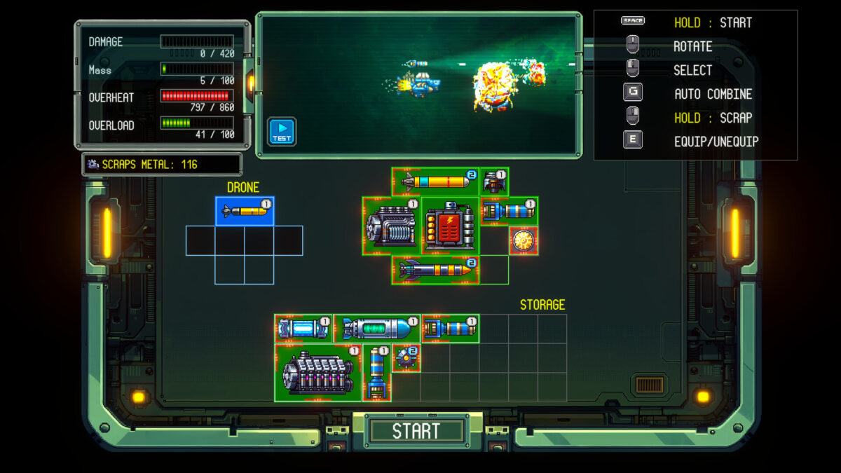 The grid-based ship-building screen with weapons, engines and drone modules in Earth Atlantis Abyss