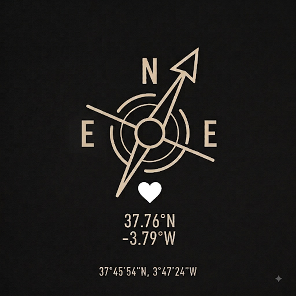 Coordenadas single cover with a compass and the coordinates of Jaen