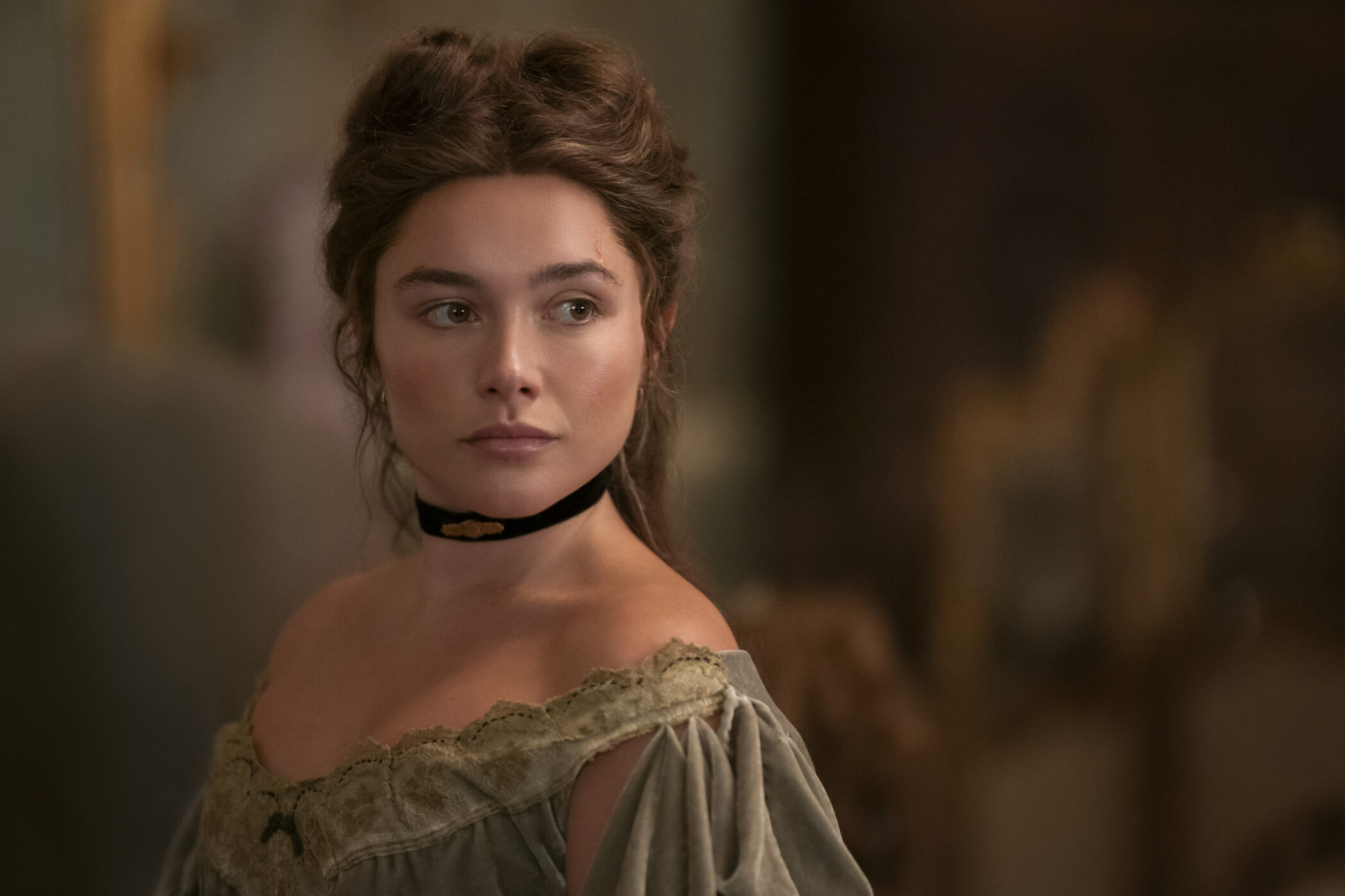 Florence Pugh in period costume in East of Eden