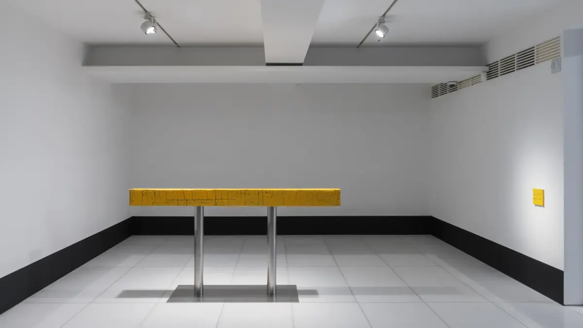Installation view of Broken Yellow Line sculpture by KIM Inbai at Arario Gallery Seoul third floor