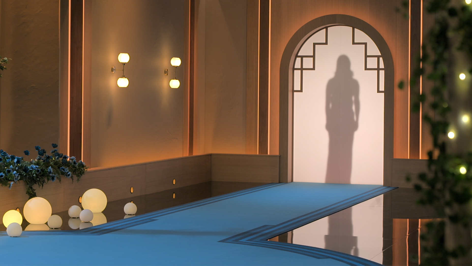 A silhouette behind the pod door on the set of Love is Blind: Netherlands