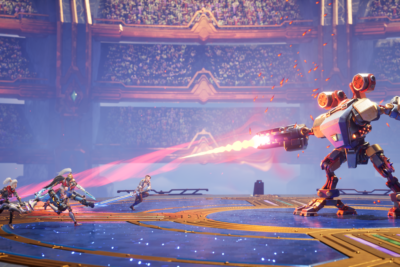 Operators battling a giant mech enemy in Marked for Mayhem