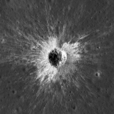 McGetchin crater on the Moon — NASA LRO Narrow Angle Camera image showing fresh 222-metre impact crater with bright ejecta rays, formed 2024