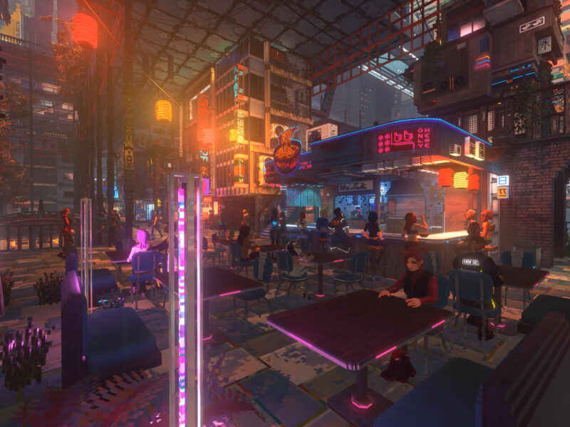 Nivalis Nights、Cloudpunkのネオン都市で配達をやめ麺の屋台から暮らし始める