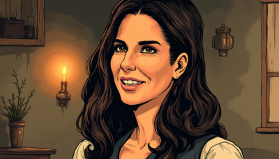 Comic-style AI illustration of Sandra Bullock