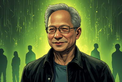 Comic-style AI illustration of Jensen Huang