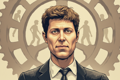 Comic-style AI illustration of Sam Altman