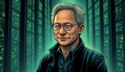 Comic-style AI illustration of Jensen Huang