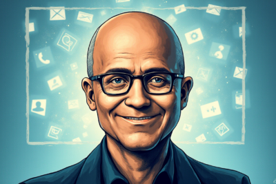 Comic-style AI illustration of Satya Nadella