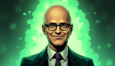 Comic-style AI illustration of Satya Nadella