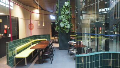 Empty tables in a restaurant dining area