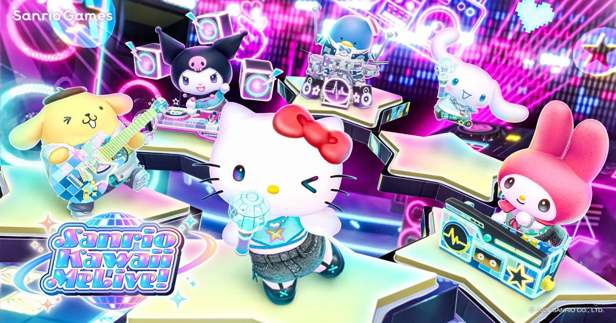 Hello Kitty, Kuromi, My Melody and Pompompurin as 3D characters in Sanrio Kawaii Me Live