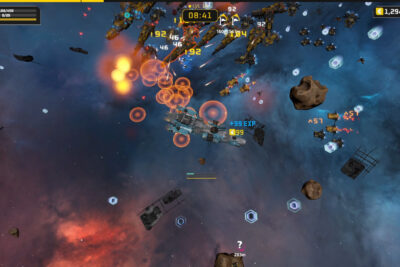 A stellar battleship engages multiple enemy ships amid explosions in Sublight