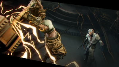 WANE RPG — tactical grid combat scene in an industrial noir environment