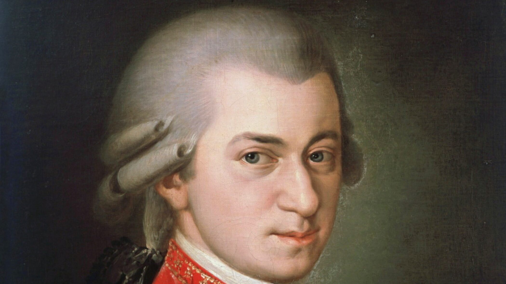 Posthumous portrait of Wolfgang Amadeus Mozart in a red coat by Barbara Krafft, 1819