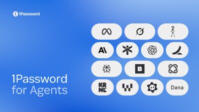1Password for Agents announcement art with the logos of partner AI agents — Image: 1Password