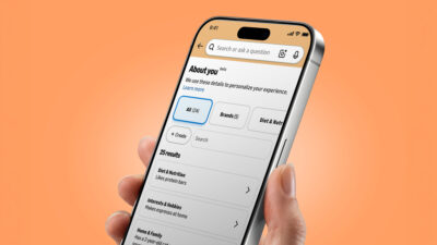 Amazon About You beta page on a smartphone, listing inferred shopping preferences — Amazon
