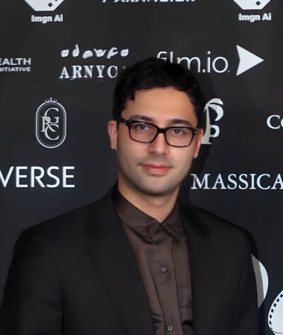 Director Angad Aulakh on the HollyShorts Film Festival red carpet in Los Angeles, 2026