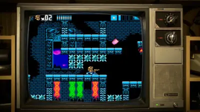The Angry Video Game Nerd 8-Bit gameplay shown on a vintage CRT television