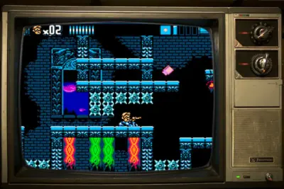 The Angry Video Game Nerd 8-Bit gameplay shown on a vintage CRT television