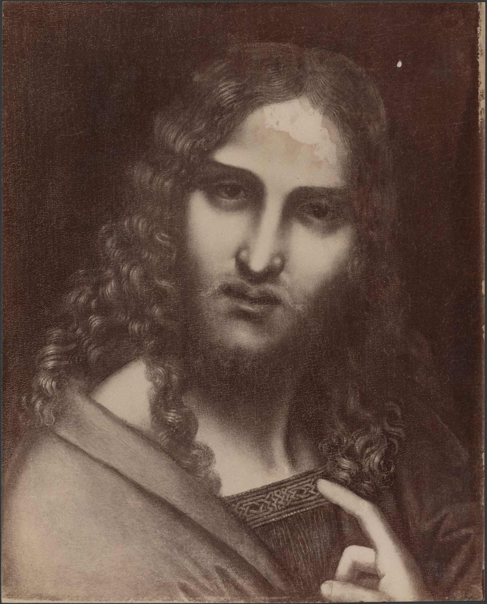 Historic photograph of a Salvator Mundi attributed to Giovanni Antonio Boltraffio