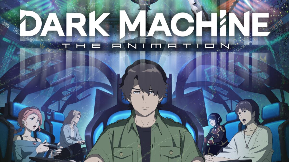 Kairi sits at a gaming rig beneath the Dark Machine: The Animation logo, flanked by rival players