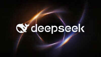 DeepSeek logo, a white whale and wordmark, on a dark background — Image: DeepSeek