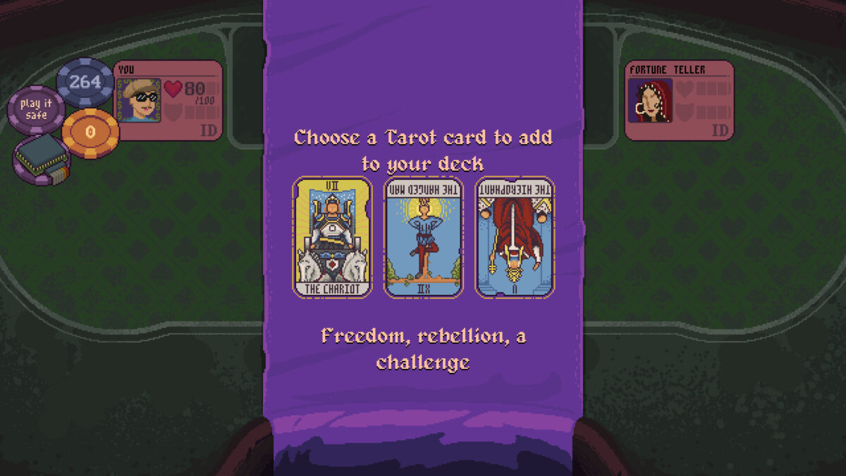 Choosing a tarot card to add to the deck in Dungeons and Degenerate Gamblers