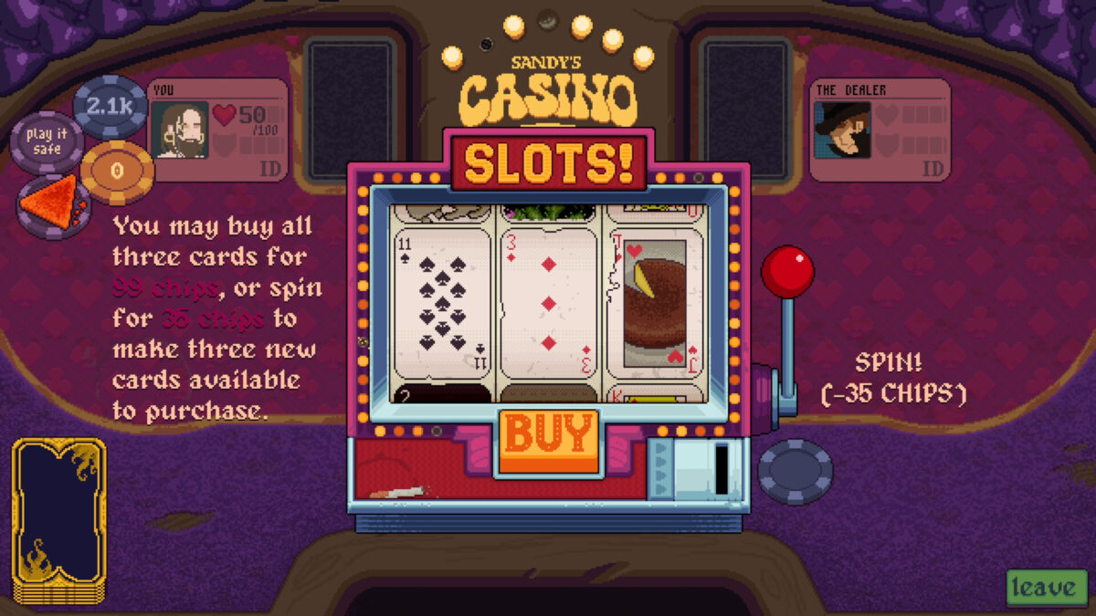 The casino slot machine event used to buy new cards in Dungeons and Degenerate Gamblers