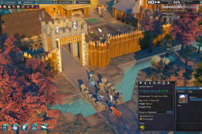 A merchant from a friendly faction arrives at the castle gatehouse in Going Medieval
