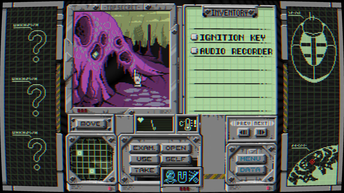 Infested DX screenshot: a purple, tentacled alien landscape rendered in pixel art